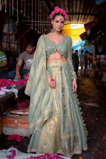 Soniya G Banarasi Silk Woven Lehenga Set 