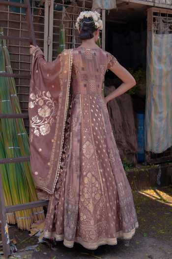 Soniya G Banarasi Silk Zari Embellished Anarkali & Dupatta Set 