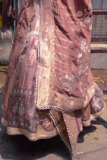 Soniya G_Brown Silk Scoop Neck Banarasi Zari Embellished Anarkali And Dupatta Set _Online_at_Aza_Fashions