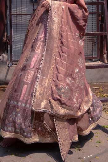 Shop_Soniya G_Brown Silk Scoop Neck Banarasi Zari Embellished Anarkali And Dupatta Set _Online_at_Aza_Fashions