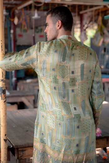 Soniya G_Green Silk Banarsi Kurta And Pant Set _at_Aza_Fashions