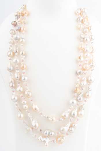 Vivinia By Vidhi Mehra White Baroque Freshwater Pearl Layered Necklace Online at Aza Fashions Vivinia By Vidhi Mehra_White Baroque Freshwater Pearl Layered Necklace _Online_at_Aza_Fashions