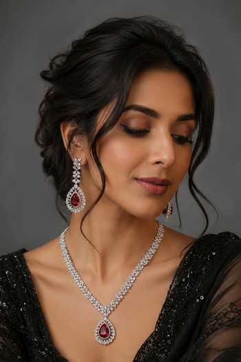 Vivinia By Vidhi Mehra Cubic Zirconia Embellished Pendant Necklace Set 