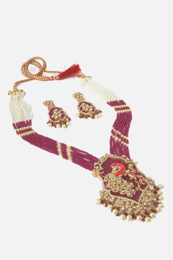 Vivinia By Vidhi Mehra_Gold Plated Moissanite Polki Embellished Pendant Necklace Set _Online_at_Aza_Fashions