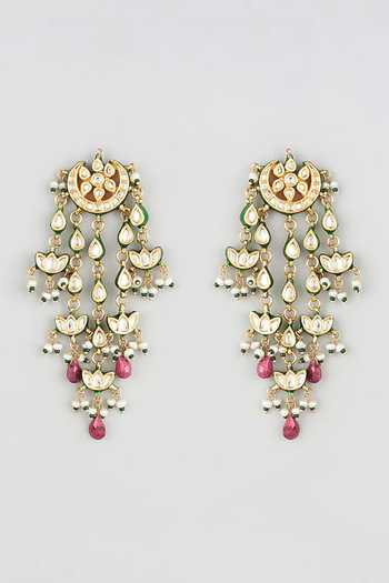 Vivinia By Vidhi Mehra Jaipuri Kundan Chandbali Tassel Earrings 
