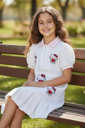 Buy Pooja Wang White Cotton, Knit Hello Kitty Polo Dress Buy_Pooja Wang_White Cotton, Knit Hello Kitty Polo Dress