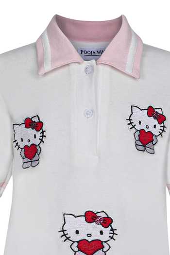 Shop Pooja Wang White Cotton, Knit Hello Kitty Polo Dress Shop_Pooja Wang_White Cotton, Knit Hello Kitty Polo Dress
