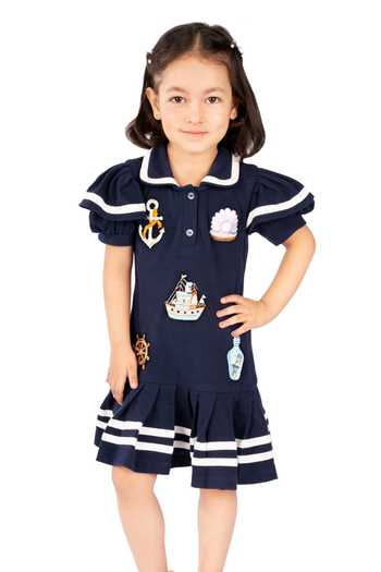 Pooja Wang Blue Cotton, Knit Little Sailor Polo Dress Online at Aza Fashions Pooja Wang_Blue Cotton, Knit Little Sailor Polo Dress _Online_at_Aza_Fashions