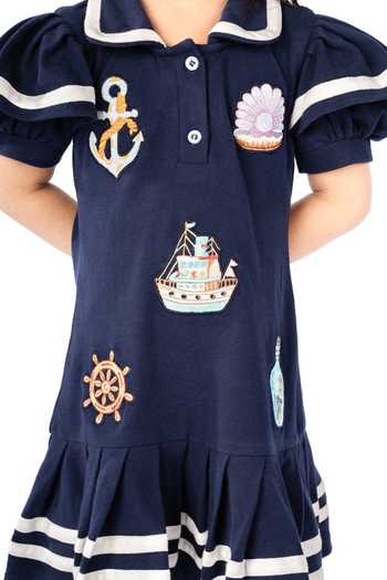Buy Pooja Wang Blue Cotton, Knit Little Sailor Polo Dress Online at Aza Fashions Buy_Pooja Wang_Blue Cotton, Knit Little Sailor Polo Dress _Online_at_Aza_Fashions