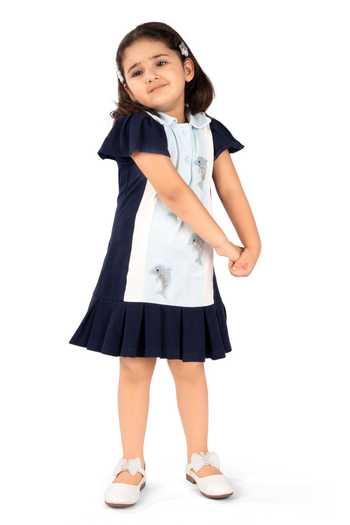Pooja Wang Blue Cotton, Knit Ocean Splash Polo Dress Online at Aza Fashions Pooja Wang_Blue Cotton, Knit Ocean Splash Polo Dress _Online_at_Aza_Fashions