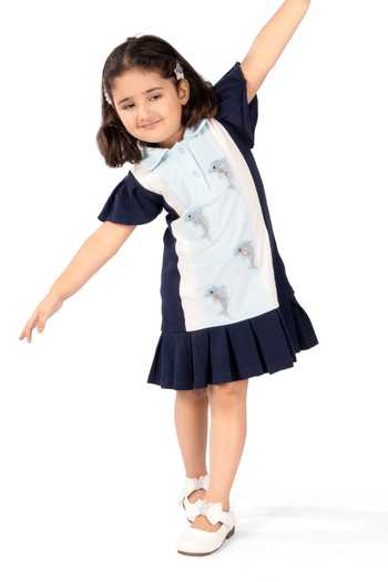 Buy Pooja Wang Blue Cotton, Knit Ocean Splash Polo Dress Online at Aza Fashions Buy_Pooja Wang_Blue Cotton, Knit Ocean Splash Polo Dress _Online_at_Aza_Fashions