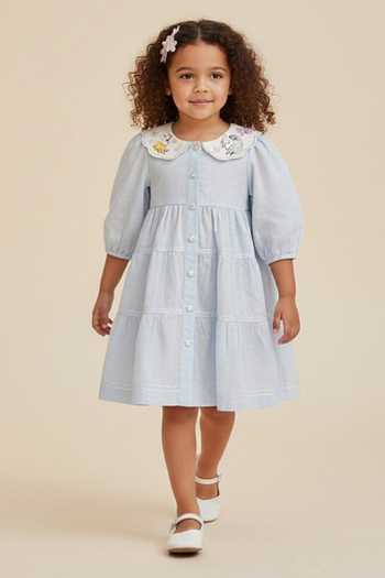 Pooja Wang Tiered Button Front Cotton Dress 