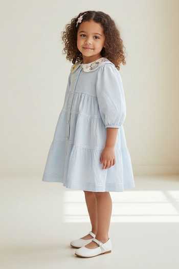 Pooja Wang Blue Cotton Tiered Button Front Dress Online at Aza Fashions Pooja Wang_Blue Cotton Tiered Button Front Dress _Online_at_Aza_Fashions