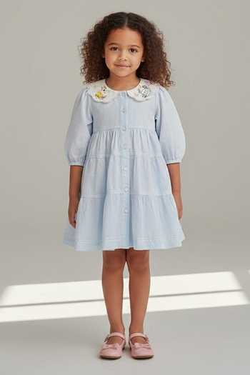 Buy Pooja Wang Blue Cotton Tiered Button Front Dress Online at Aza Fashions Buy_Pooja Wang_Blue Cotton Tiered Button Front Dress _Online_at_Aza_Fashions