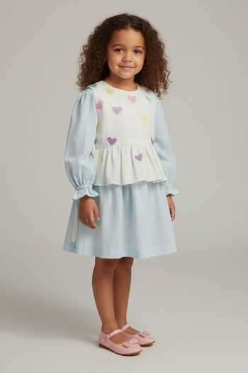 Pooja Wang Sky Blue Cotton Embroidery Dress And Hand Painted Heart Overlay Online at Aza Fashions Pooja Wang_Sky Blue Cotton Embroidery Dress And Hand Painted Heart Overlay _Online_at_Aza_Fashions