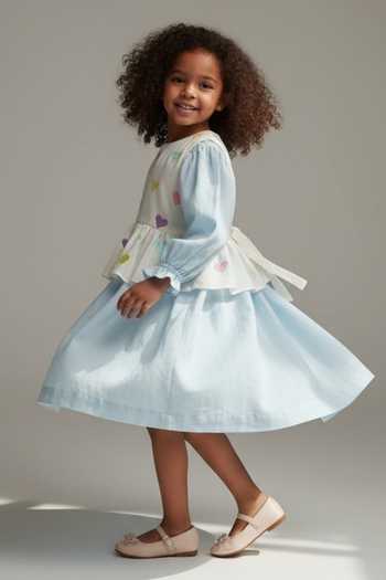 Buy Pooja Wang Sky Blue Cotton Embroidery Dress And Hand Painted Heart Overlay Online at Aza Fashions Buy_Pooja Wang_Sky Blue Cotton Embroidery Dress And Hand Painted Heart Overlay _Online_at_Aza_Fashions