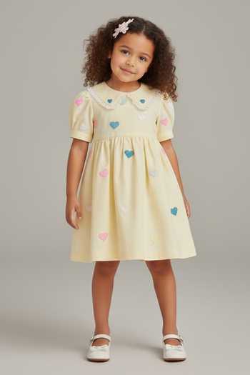 Pooja Wang Yellow Cotton Buttercup Hearts Embroidered Dress Online at Aza Fashions Pooja Wang_Yellow Cotton Buttercup Hearts Embroidered Dress _Online_at_Aza_Fashions