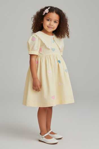 Buy Pooja Wang Yellow Cotton Buttercup Hearts Embroidered Dress Online at Aza Fashions Buy_Pooja Wang_Yellow Cotton Buttercup Hearts Embroidered Dress _Online_at_Aza_Fashions