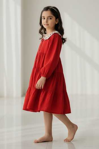 Buy Pooja Wang Red Cotton Peter Pan Collar Dress Online at Aza Fashions Buy_Pooja Wang_Red Cotton Peter Pan Collar Dress _Online_at_Aza_Fashions