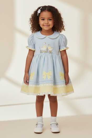 Pooja Wang Sky Blue Cotton Duch And Bow Embroidered Dress Online at Aza Fashions Pooja Wang_Sky Blue Cotton Duch And Bow Embroidered Dress _Online_at_Aza_Fashions
