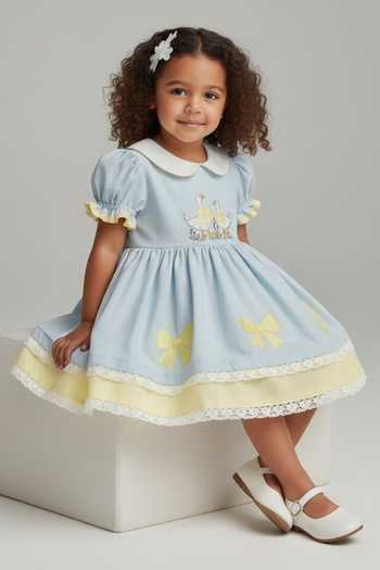 Buy Pooja Wang Sky Blue Cotton Duch And Bow Embroidered Dress Online at Aza Fashions Buy_Pooja Wang_Sky Blue Cotton Duch And Bow Embroidered Dress _Online_at_Aza_Fashions