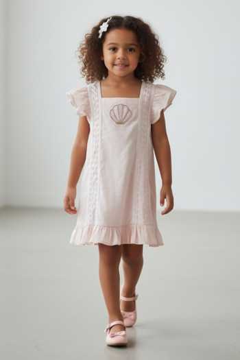 Pooja Wang Peach Cotton Dreamy Seashell Hand Embroidered Dress Online at Aza Fashions Pooja Wang_Peach Cotton Dreamy Seashell Hand Embroidered Dress _Online_at_Aza_Fashions