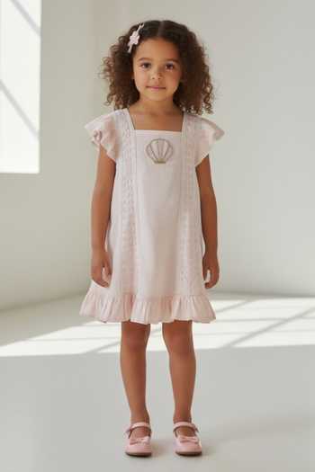 Buy Pooja Wang Peach Cotton Dreamy Seashell Hand Embroidered Dress Online at Aza Fashions Buy_Pooja Wang_Peach Cotton Dreamy Seashell Hand Embroidered Dress _Online_at_Aza_Fashions