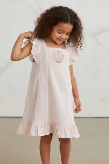 Pooja Wang Peach Cotton Dreamy Seashell Hand Embroidered Dress at Aza Fashions Pooja Wang_Peach Cotton Dreamy Seashell Hand Embroidered Dress _at_Aza_Fashions