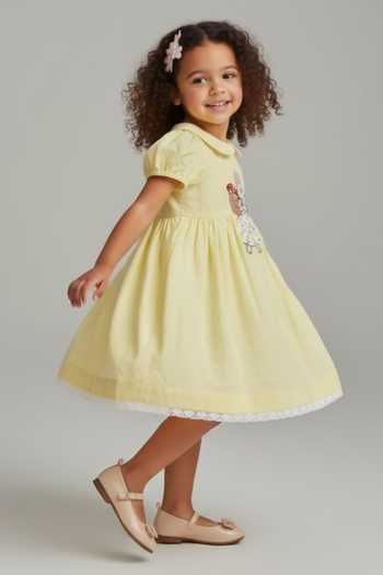 Shop Pooja Wang Yellow Cotton Bunny Hand Embroidered Dress Online at Aza Fashions Shop_Pooja Wang_Yellow Cotton Bunny Hand Embroidered Dress _Online_at_Aza_Fashions