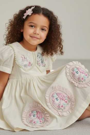 Shop Pooja Wang Ivory Cotton Unicorn Embroidered Dress Online at Aza Fashions Shop_Pooja Wang_Ivory Cotton Unicorn Embroidered Dress _Online_at_Aza_Fashions
