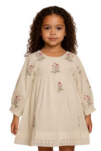 Pooja Wang Ivory Cotton Wildflower Meadow Dress Online at Aza Fashions Pooja Wang_Ivory Cotton Wildflower Meadow Dress _Online_at_Aza_Fashions
