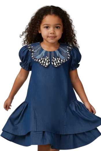 Pooja Wang Blue Cotton Flutter And Frill Dress Online at Aza Fashions Pooja Wang_Blue Cotton Flutter And Frill Dress _Online_at_Aza_Fashions