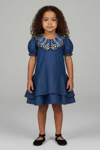 Buy Pooja Wang Blue Cotton Flutter And Frill Dress Online at Aza Fashions Buy_Pooja Wang_Blue Cotton Flutter And Frill Dress _Online_at_Aza_Fashions
