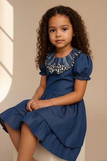 Shop Pooja Wang Blue Cotton Flutter And Frill Dress Online at Aza Fashions Shop_Pooja Wang_Blue Cotton Flutter And Frill Dress _Online_at_Aza_Fashions