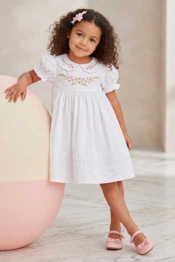 Pooja Wang_White Cotton Garden Bloom Smocked Dress _Online_at_Aza_Fashions
