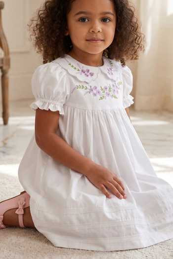 Buy_Pooja Wang_White Cotton Garden Bloom Smocked Dress _Online_at_Aza_Fashions
