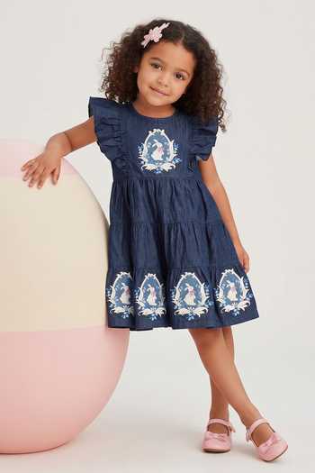 Pooja Wang Blue Cotton Enchanted Bunny Embroidered Frill Dress Online at Aza Fashions Pooja Wang_Blue Cotton Enchanted Bunny Embroidered Frill Dress _Online_at_Aza_Fashions