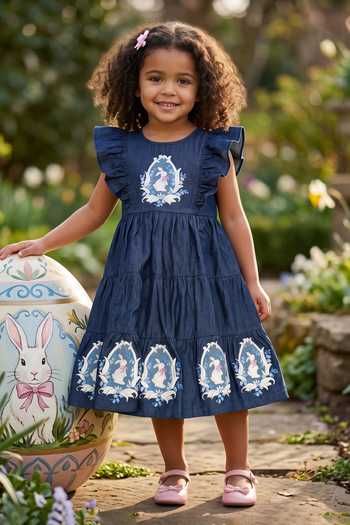 Buy Pooja Wang Blue Cotton Enchanted Bunny Embroidered Frill Dress Online at Aza Fashions Buy_Pooja Wang_Blue Cotton Enchanted Bunny Embroidered Frill Dress _Online_at_Aza_Fashions