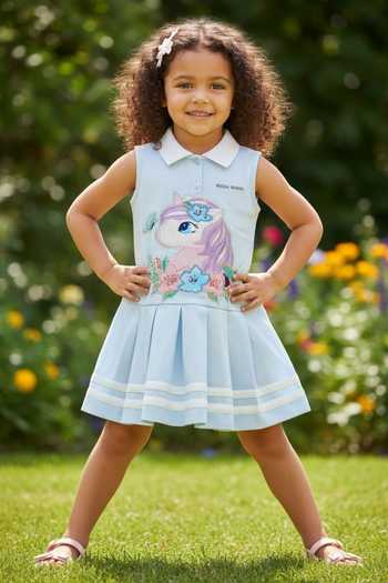 Pooja Wang Blue Cotton, Knit Dreamy Unicorn Polo Dress Online at Aza Fashions Pooja Wang_Blue Cotton, Knit Dreamy Unicorn Polo Dress _Online_at_Aza_Fashions