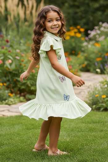 Pooja Wang Green Cotton Garden Wings Butterfly Patch Dress Online at Aza Fashions Pooja Wang_Green Cotton Garden Wings Butterfly Patch Dress _Online_at_Aza_Fashions