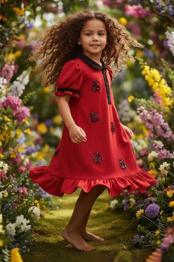 Pooja Wang Ladybug Patch Embroidered Polo Dress 