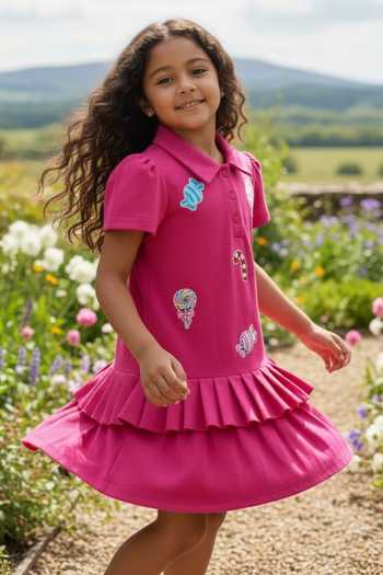 Pooja Wang Pink Cotton, Knit Candy Land Polo Dress Online at Aza Fashions Pooja Wang_Pink Cotton, Knit Candy Land Polo Dress _Online_at_Aza_Fashions