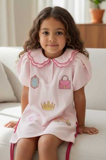 Pooja Wang Pink Cotton, Knit Tiny Tiara Polo Dress Online at Aza Fashions Pooja Wang_Pink Cotton, Knit Tiny Tiara Polo Dress _Online_at_Aza_Fashions
