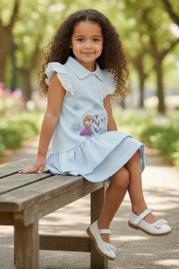 Pooja Wang_Blue Cotton, Knit Snow Queen Polo Dress _Online_at_Aza_Fashions