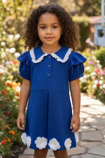 Pooja Wang Blue Cotton, Knit Petunia Flower Polo Dress Online at Aza Fashions Pooja Wang_Blue Cotton, Knit Petunia Flower Polo Dress _Online_at_Aza_Fashions