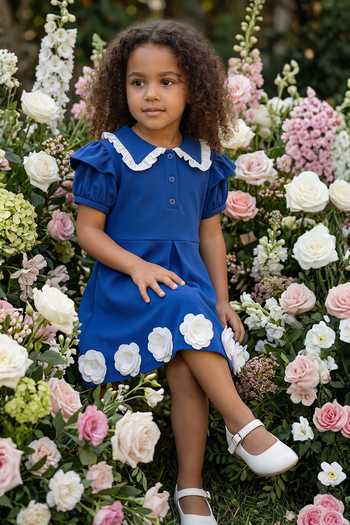 Buy Pooja Wang Blue Cotton, Knit Petunia Flower Polo Dress Online at Aza Fashions Buy_Pooja Wang_Blue Cotton, Knit Petunia Flower Polo Dress _Online_at_Aza_Fashions