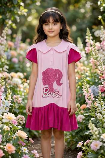 Pooja Wang Pink Cotton, Knit Barbie Dream Fit Dress Online at Aza Fashions Pooja Wang_Pink Cotton, Knit Barbie Dream Fit Dress _Online_at_Aza_Fashions