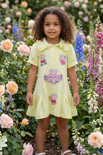 Buy Pooja Wang Yellow Cotton, Knit Rosie Piglet Ruffled Dress Online at Aza Fashions Buy_Pooja Wang_Yellow Cotton, Knit Rosie Piglet Ruffled Dress _Online_at_Aza_Fashions