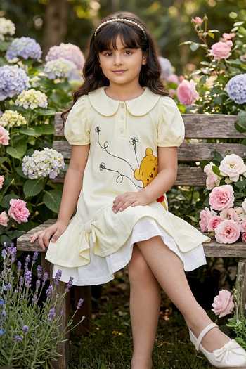 Pooja Wang Yellow Cotton, Knit Little Pooh Love Dress Online at Aza Fashions Pooja Wang_Yellow Cotton, Knit Little Pooh Love Dress _Online_at_Aza_Fashions