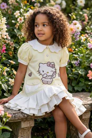 Pooja Wang Yellow Cotton, Knit Kitty Charm Polo Dress Online at Aza Fashions Pooja Wang_Yellow Cotton, Knit Kitty Charm Polo Dress _Online_at_Aza_Fashions